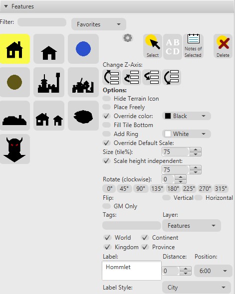 Starting location feature icon and label settings