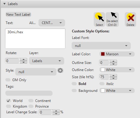 World map label settings